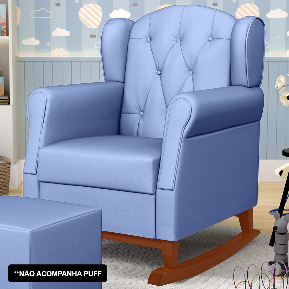 Kit 02 Poltronas de Amamentação Base de Madeira Balanço Lucy P04 Sintético Azul - Mpozenato