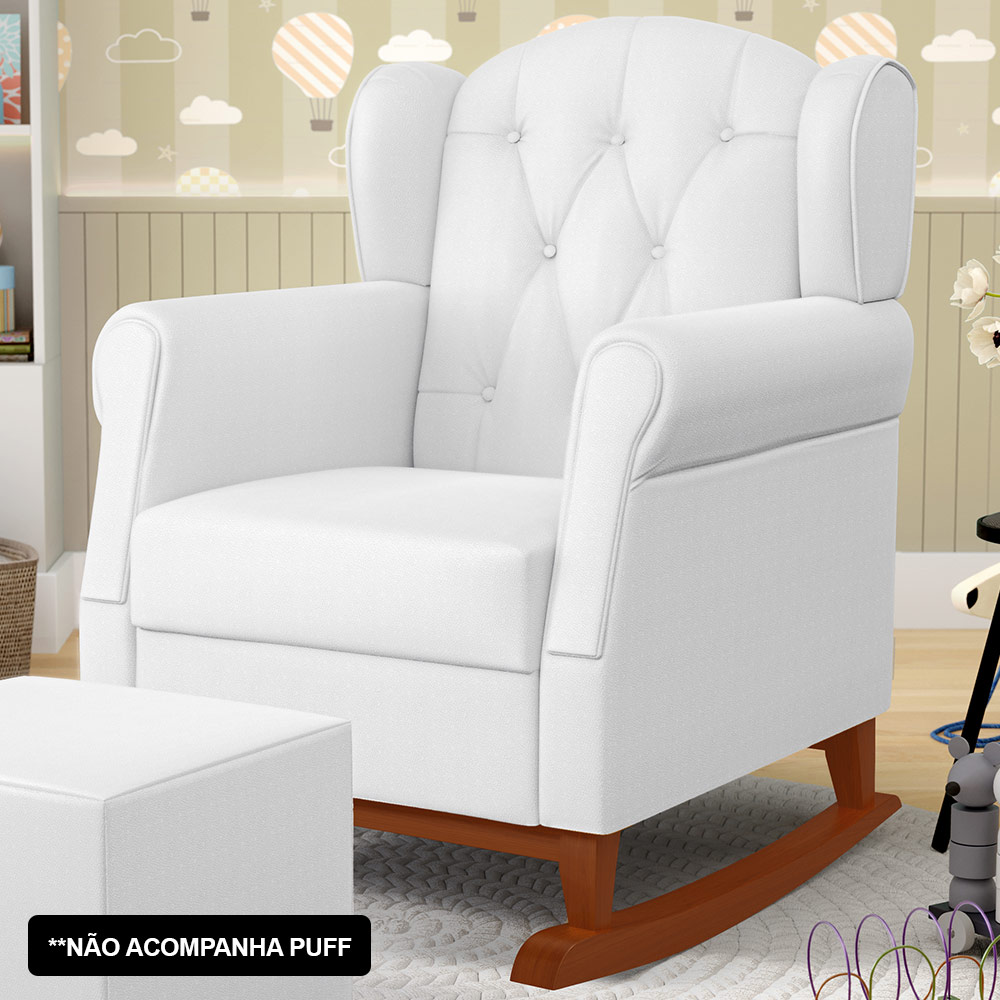 Kit 02 Poltronas de Amamentação Base de Madeira Balanço Lucy P04 Sintético Branco - Mpozenato