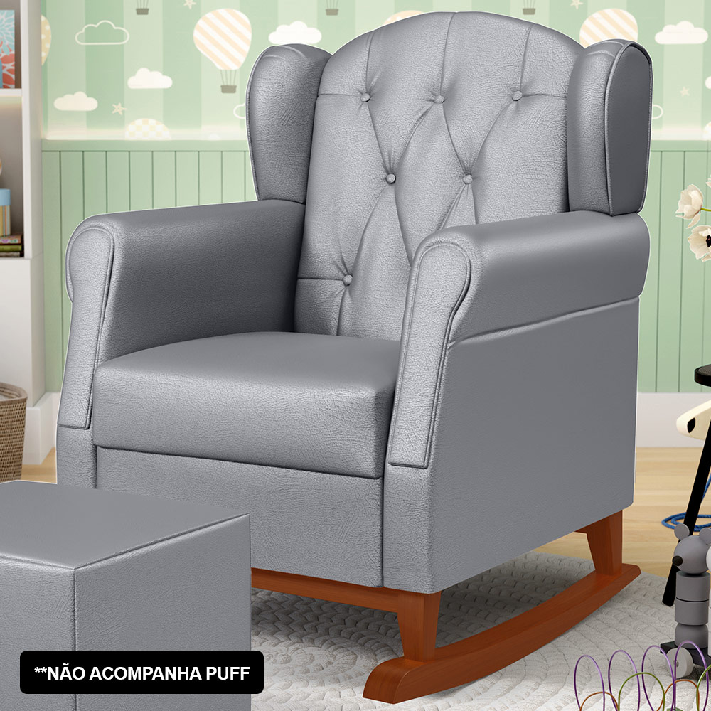 Kit 02 Poltronas de Amamentação Base de Madeira Balanço Lucy P04 Sintético Cinza - Mpozenato