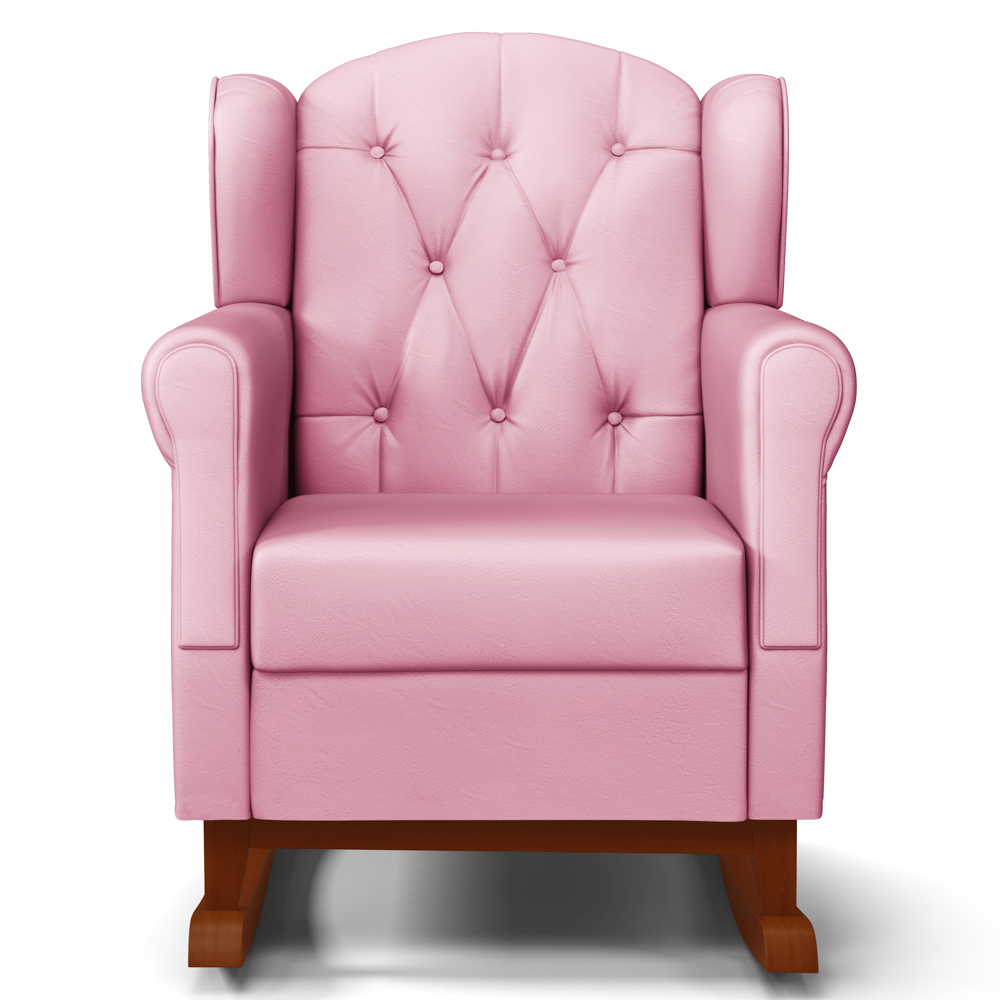 Kit 02 Poltronas de Amamentação Base de Madeira Balanço Lucy P04 Sintético Rosa - Mpozenato