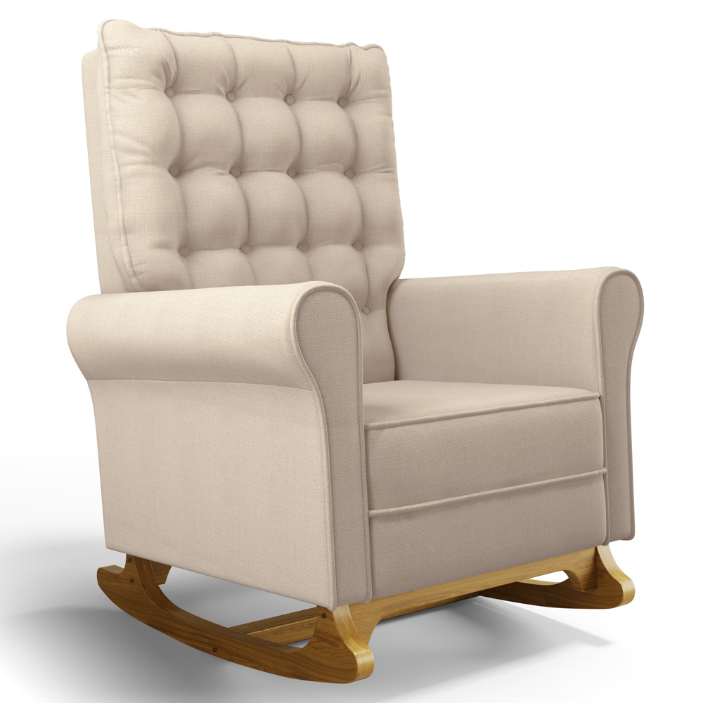 Kit 02 Poltronas de Amamentação e Descanso Base Madeira Balanço Brenda G05 Linho Creme - Mpozenato