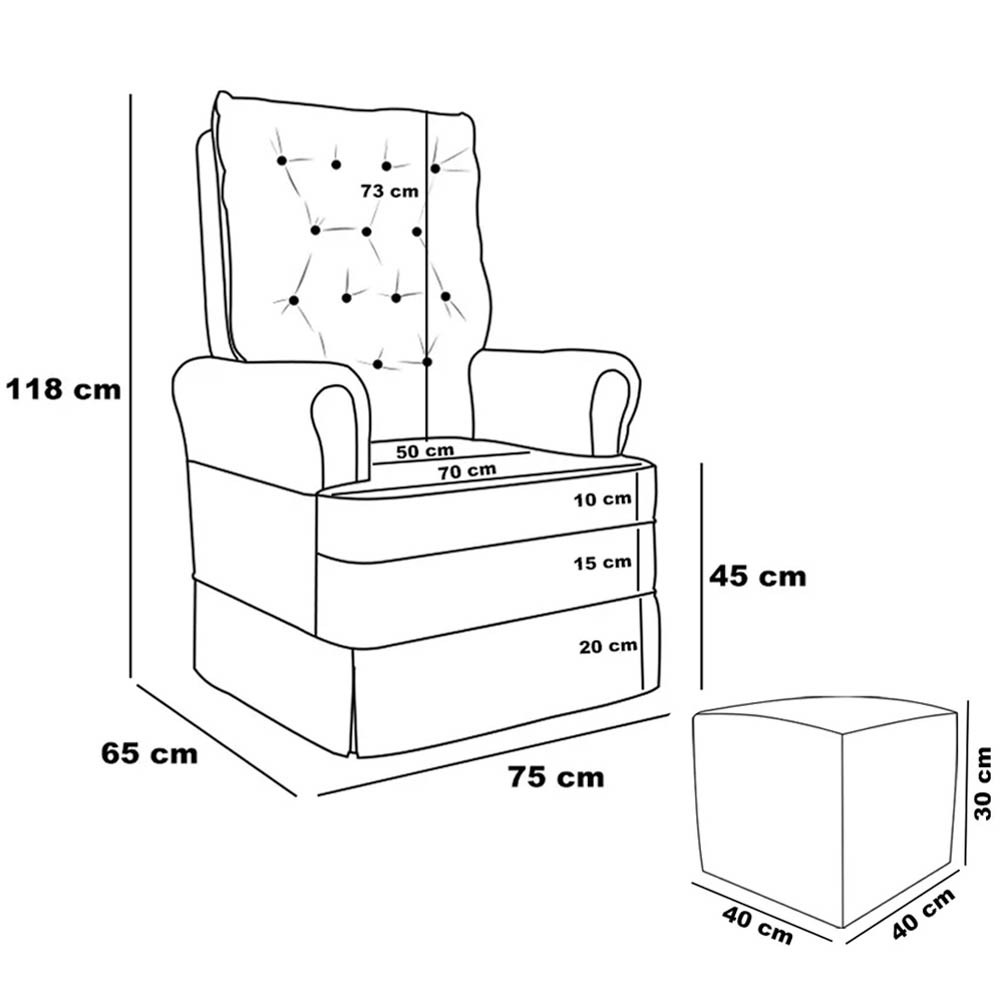 Kit 02 Poltronas de Amamentação e Descanso Com Balanço Laís G05 Veludo Bege - Mpozenato