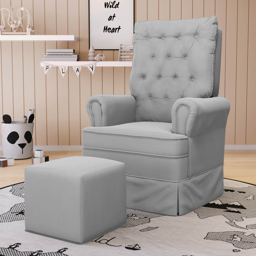 Kit 02 Poltronas de Amamentação e Descanso Com Balanço Laís G05 Veludo Cinza - Mpozenato