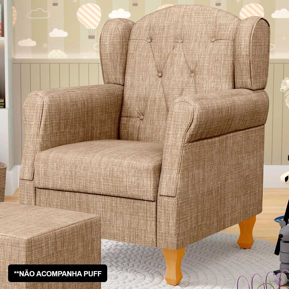 Kit 02 Poltronas de Amamentação e Descanso Pés Madeira Lucy P04 Linho Bege Escuro - Mpozenato