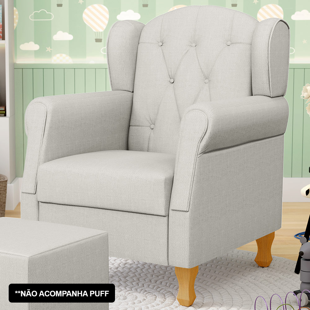 Kit 02 Poltronas de Amamentação e Descanso Pés Madeira Lucy P04 Linho Off White - Mpozenato