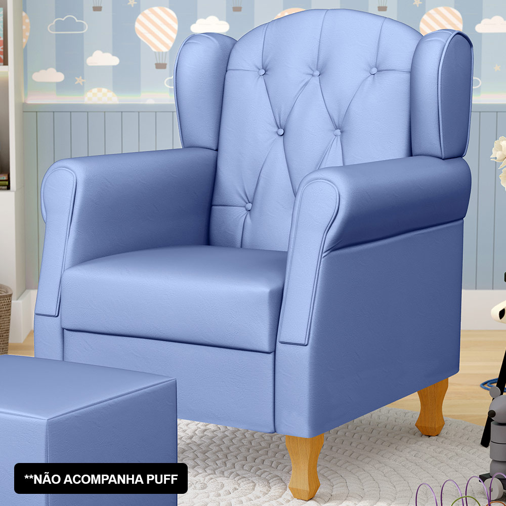 Kit 02 Poltronas de Amamentação e Descanso Pés Madeira Lucy P04 Sintético Azul - Mpozenato