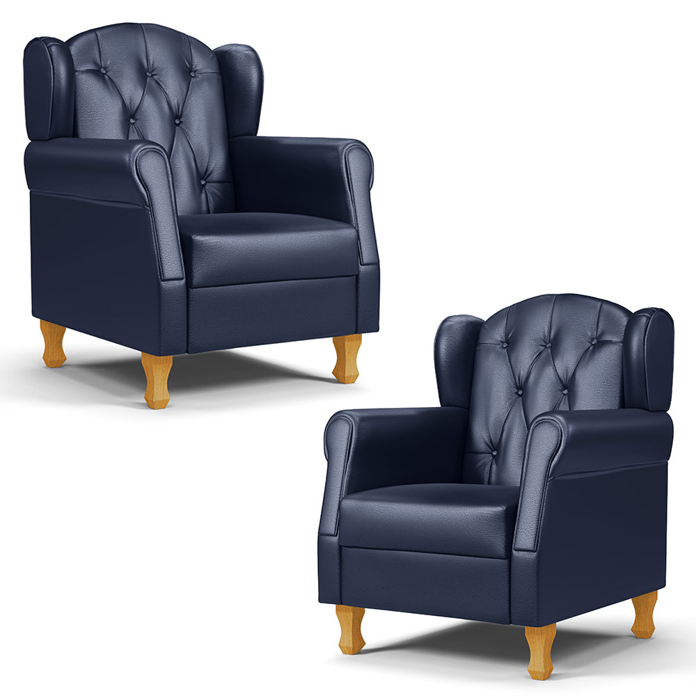 Kit 02 Poltronas de Amamentação e Descanso Pés Madeira Lucy P04 Sintético Azul Marinho - Mpozenato