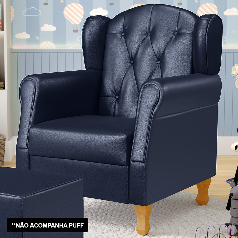 Kit 02 Poltronas de Amamentação e Descanso Pés Madeira Lucy P04 Sintético Azul Marinho - Mpozenato