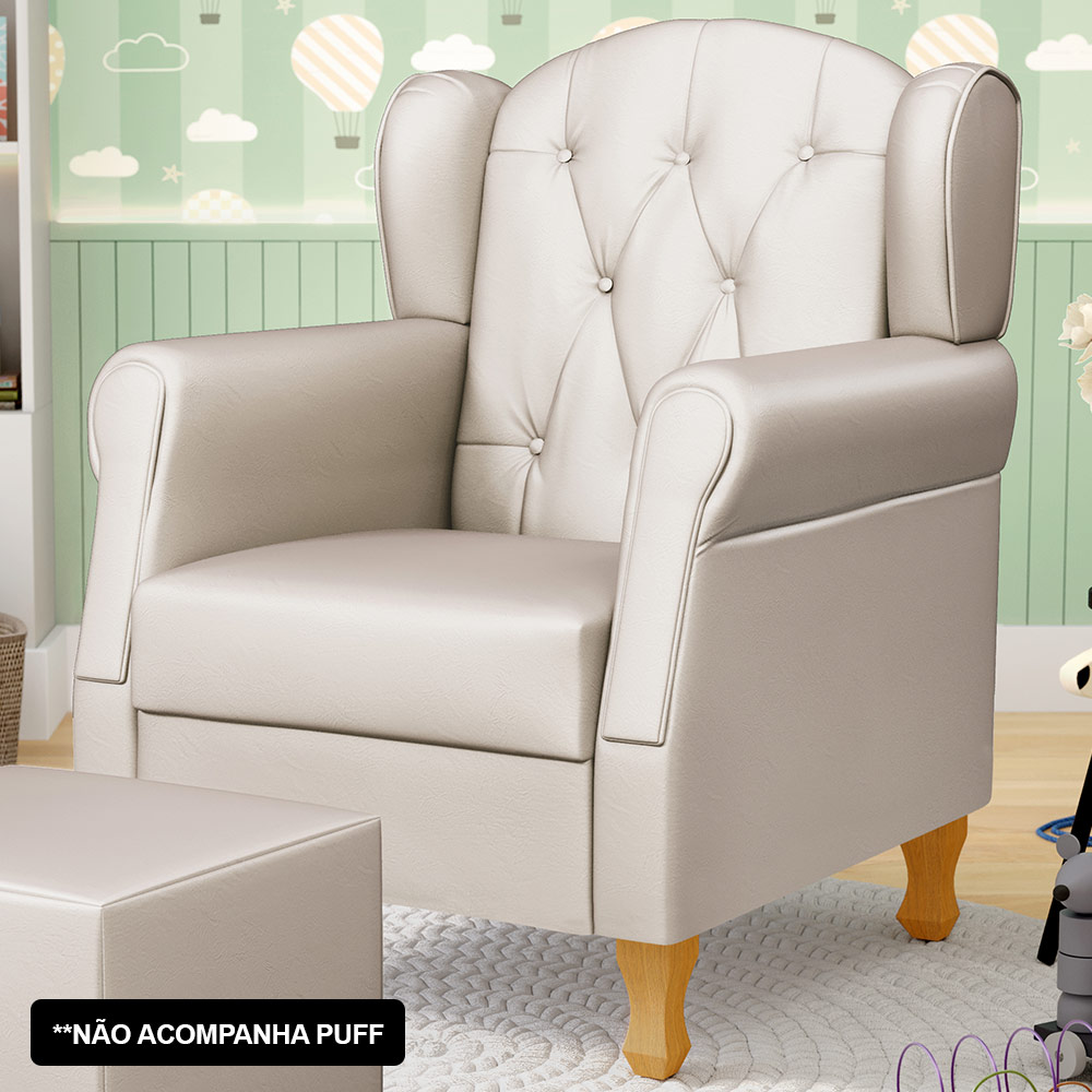 Kit 02 Poltronas de Amamentação e Descanso Pés Madeira Lucy P04 Sintético Bege - Mpozenato