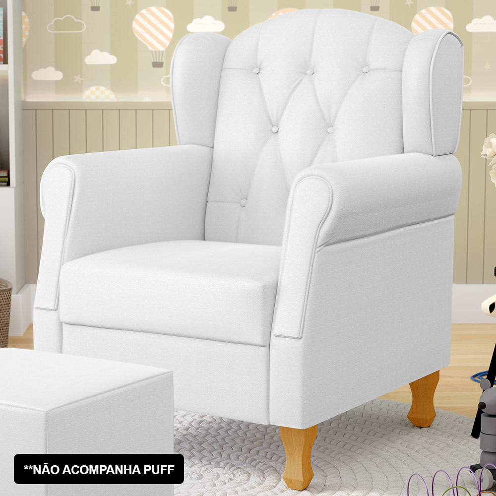 Kit 02 Poltronas de Amamentação e Descanso Pés Madeira Lucy P04 Sintético Branco - Mpozenato