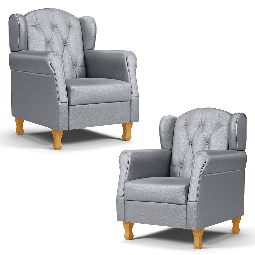 Kit 02 Poltronas de Amamentação e Descanso Pés Madeira Lucy P04 Sintético Cinza - Mpozenato