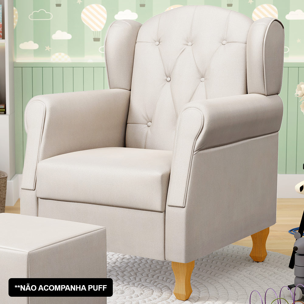 Kit 02 Poltronas de Amamentação e Descanso Pés Madeira Lucy P04 Suede Bege - Mpozenato