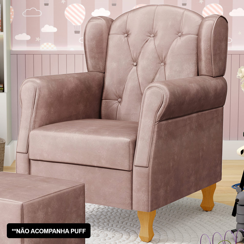 Kit 02 Poltronas de Amamentação e Descanso Pés Madeira Lucy P04 Veludo Rosê - Mpozenato