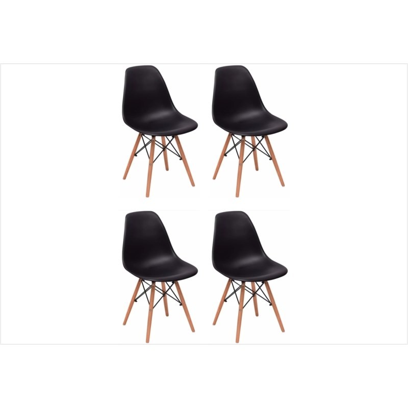 Kit 04 Cadeiras Eiffel Charles Eames Preta com Base de Madeira DSW