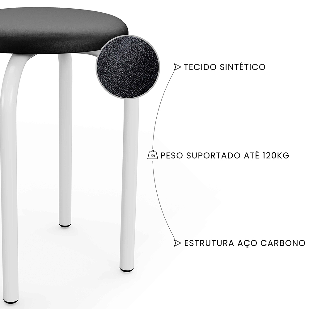 Kit 10 Banquetas Baixas Empilháveis em Aço Maviê Sintético Preto/Branco - Mpozenato