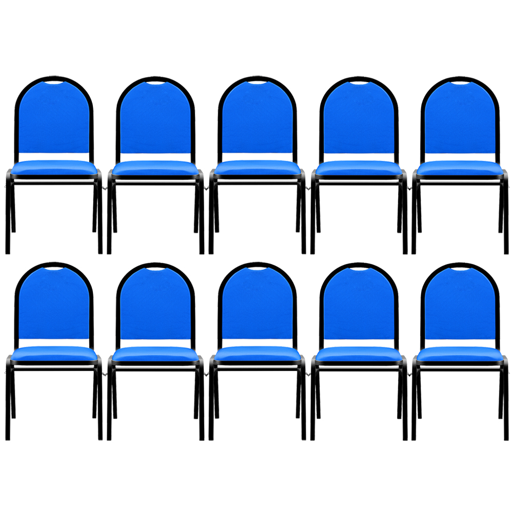 Kit 10 Cadeiras Hoteleiras Auditório Empilhável Sintético M23 Azul - Mpozenato