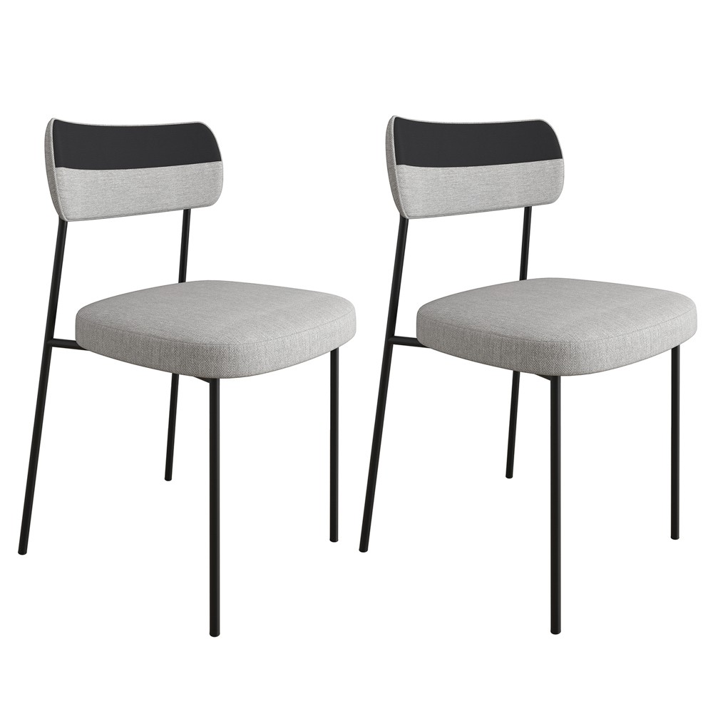 Kit 2 Cadeiras Estofadas Milli Corano/Linho F02 Preto/Cinza - Mpozenato