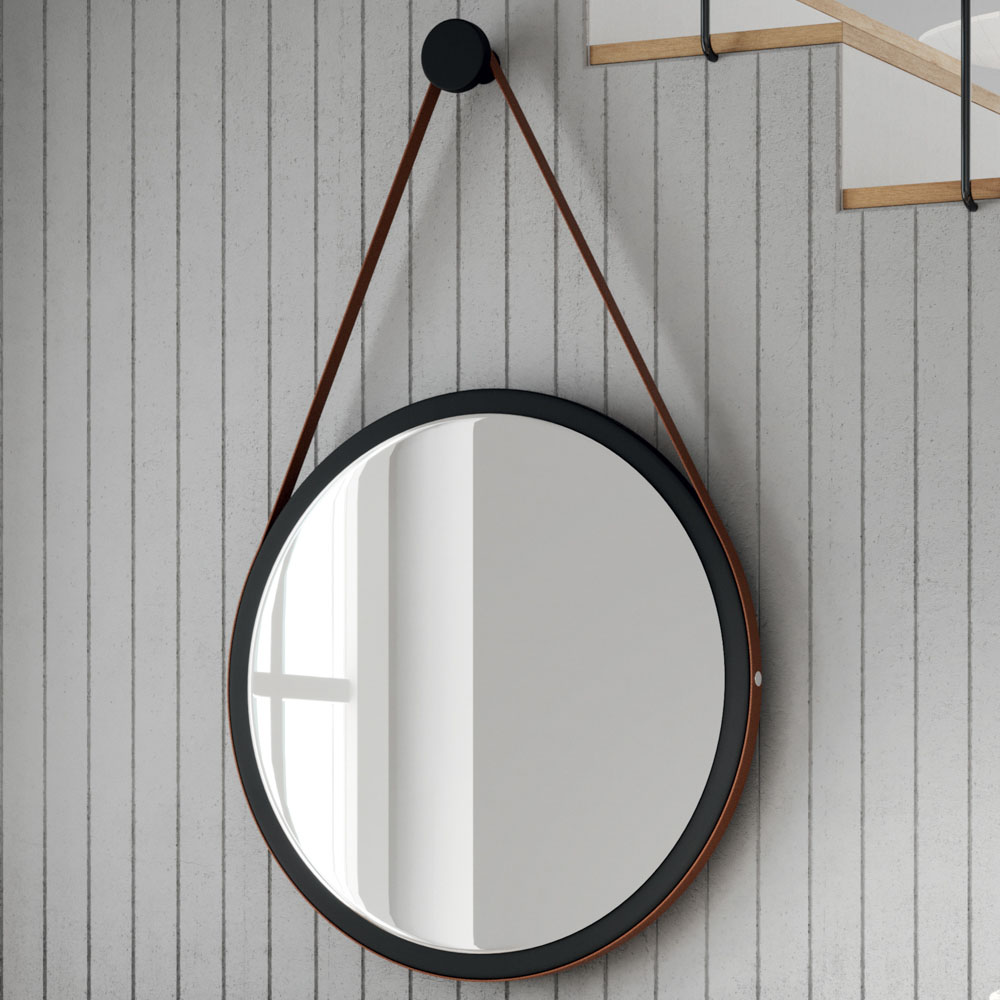 Kit 2 Espelhos Decorativos Redondos 67cm Com Alça Adnet Escandinavo H01 Preto - Mpozenato