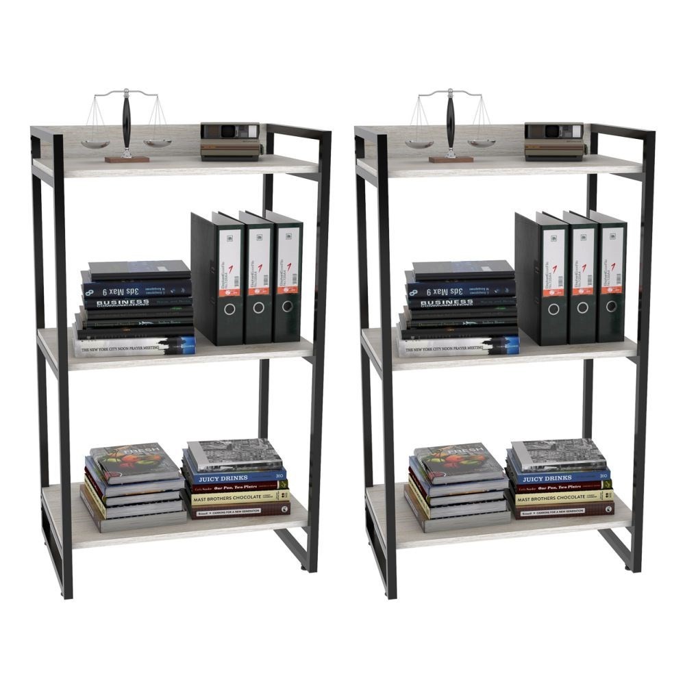 Kit 2 Estantes Livreiro Multiuso Prisma Estilo Industrial 60cm 3 Prateleiras C08 Snow - Mpozenato