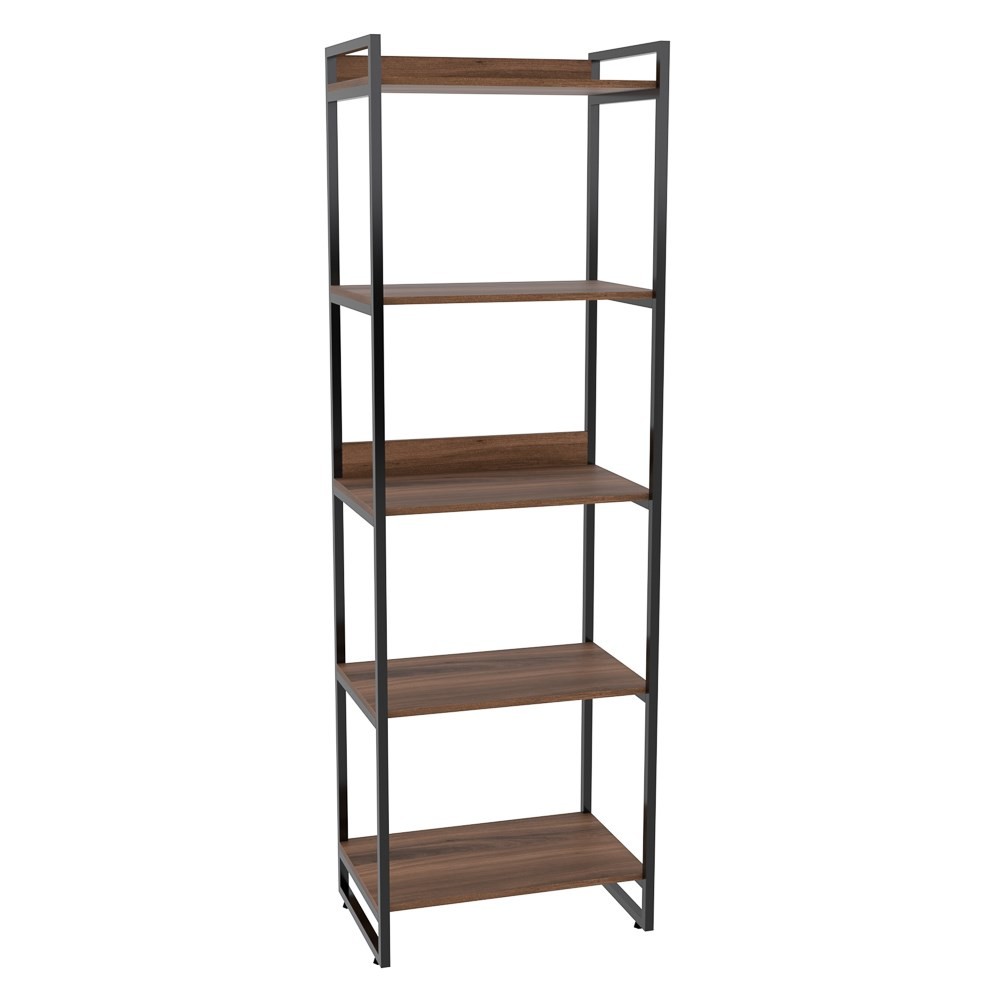 Kit 2 Estantes Livreiro Multiuso Prisma Estilo Industrial 60cm 5 Prateleiras C08 Nogal - Mpozenato