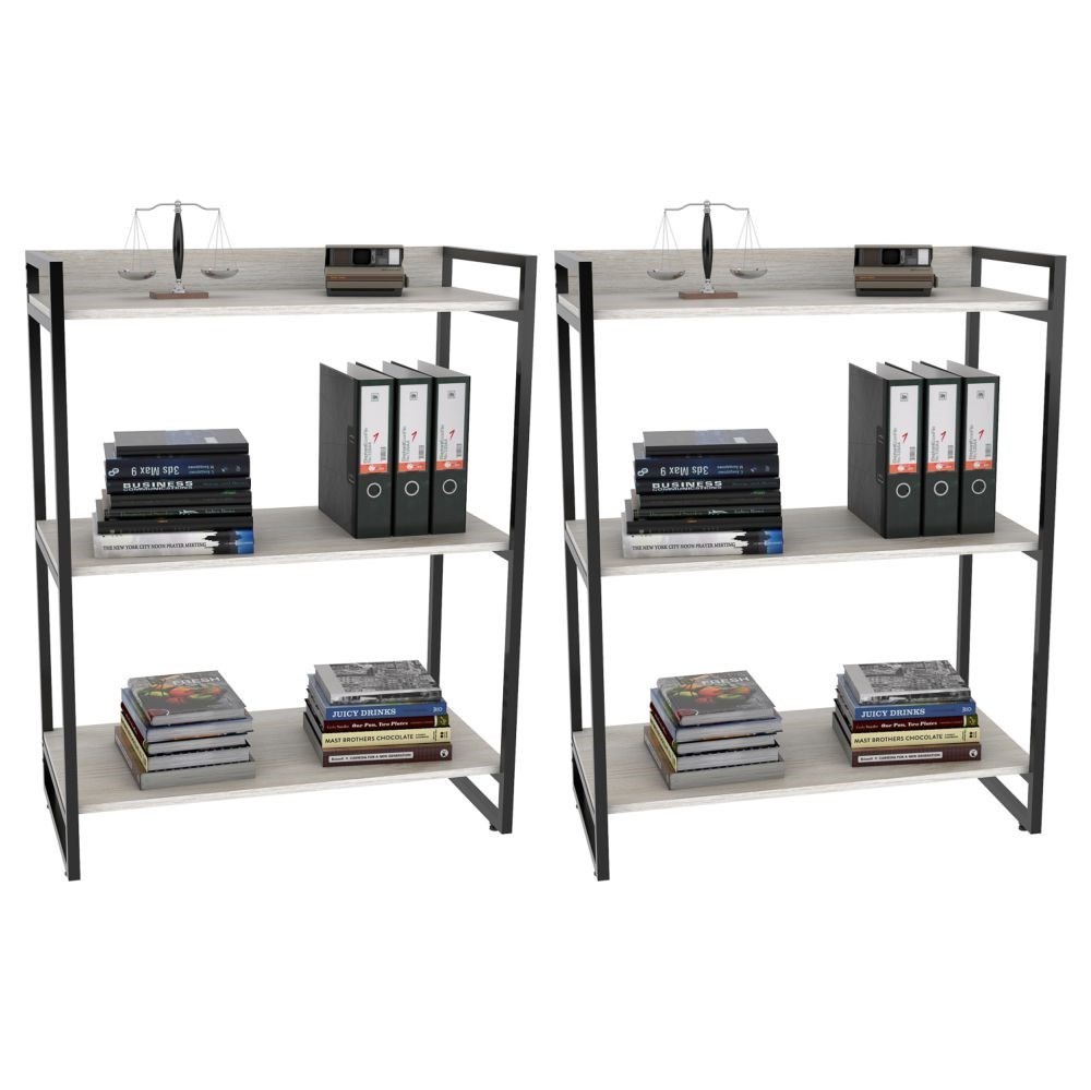 Kit 2 Estantes Livreiro Multiuso Prisma Estilo Industrial 80cm 3 Prateleiras C08 Snow - Mpozenato