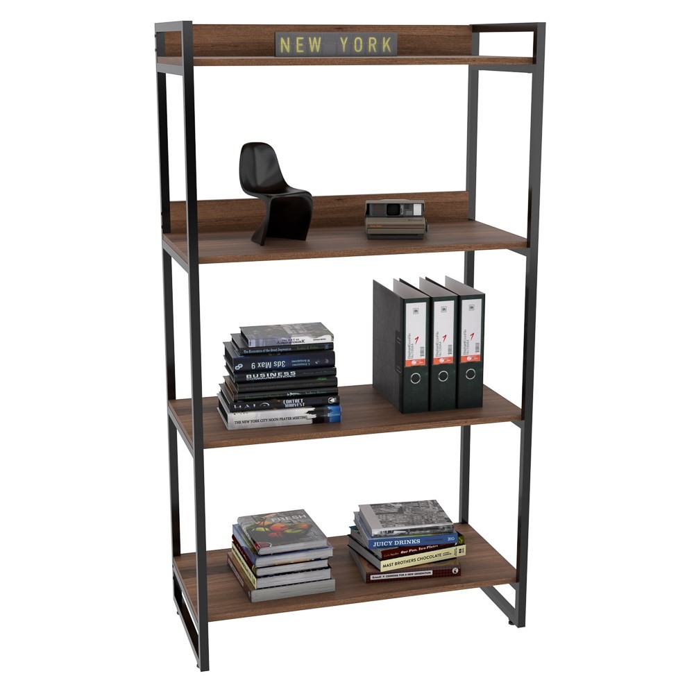 Kit 2 Estantes Livreiro Multiuso Prisma Estilo Industrial 80cm 4 Prateleiras C08 Nogal - Mpozenato