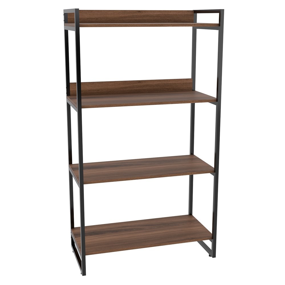 Kit 2 Estantes Livreiro Multiuso Prisma Estilo Industrial 80cm 4 Prateleiras C08 Nogal - Mpozenato