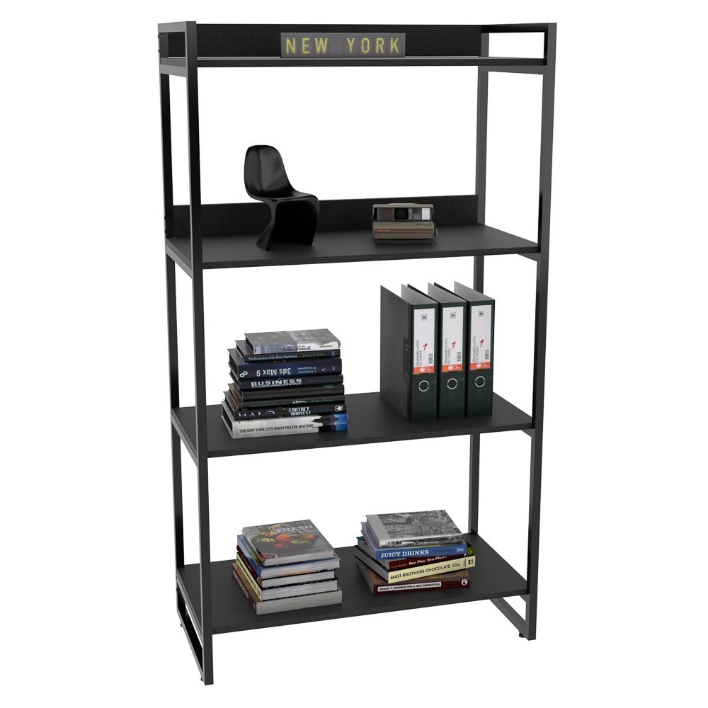 Kit 2 Estantes Livreiro Multiuso Prisma Estilo Industrial 80cm 4 Prateleiras C08 Preto Onix - Mpozenato