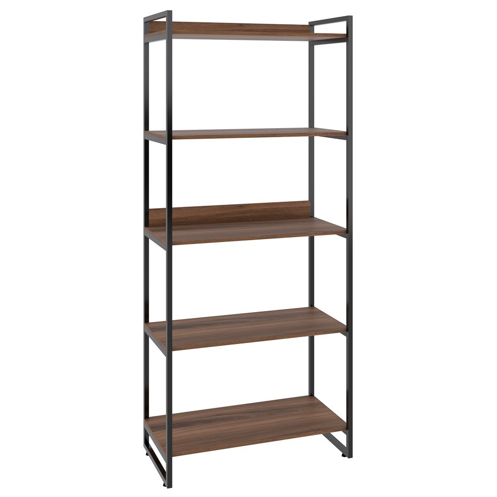 Kit 2 Estantes Livreiro Multiuso Prisma Estilo Industrial 80cm 5 Prateleiras C08 Nogal - Mpozenato