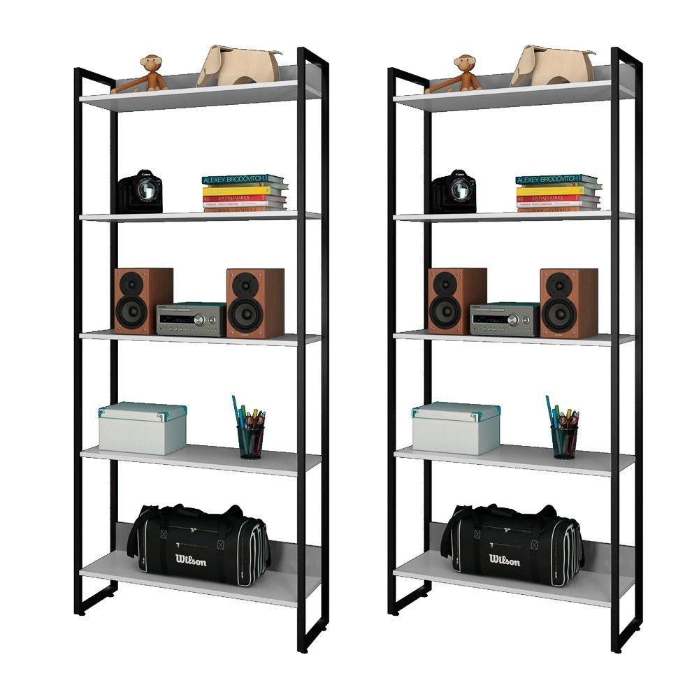 Kit 2 Estantes Livreiro Studio Industrial M18 Branco - Mpozenato