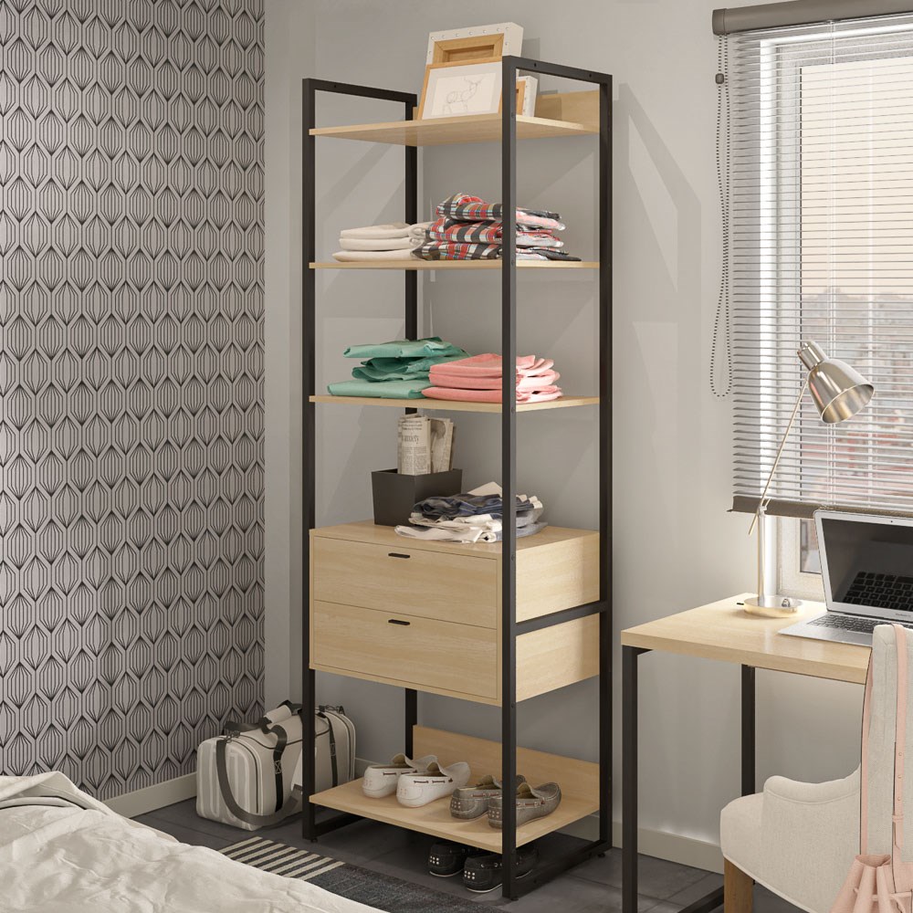 Kit 2 Guarda Roupas Closet Indy 2 Gavetas 4 Prateleiras F02 Nature Texturizado - Mpozenato