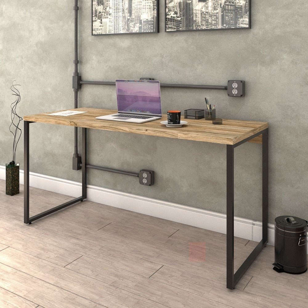 Kit 2 Mesas de Escritório Office 150cm Estilo Industrial Prisma C08 Carvalho - Mpozenato