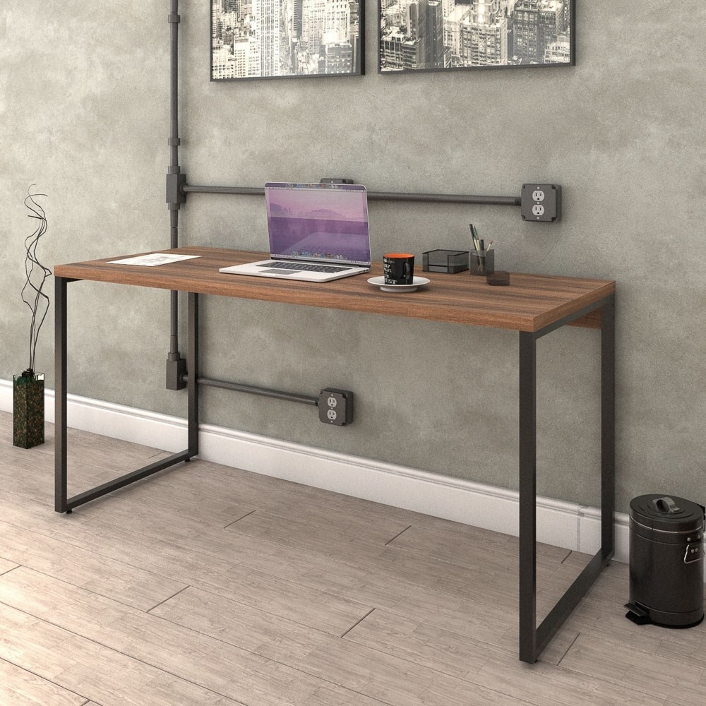 Kit 2 Mesas de Escritório Office 150cm Estilo Industrial Prisma C08 Nogal - Mpozenato
