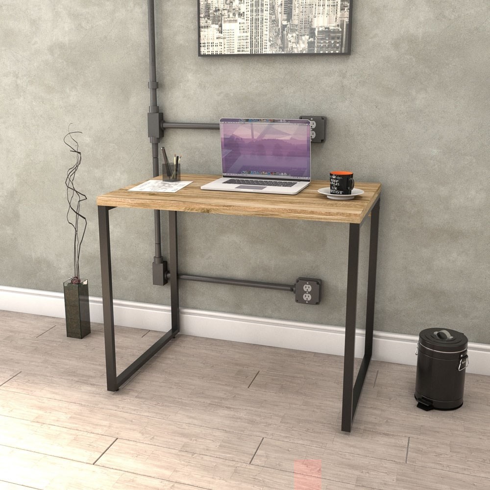 Kit 2 Mesas de Escritório Office 90cm Estilo Industrial Prisma C08 Carvalho - Mpozenato