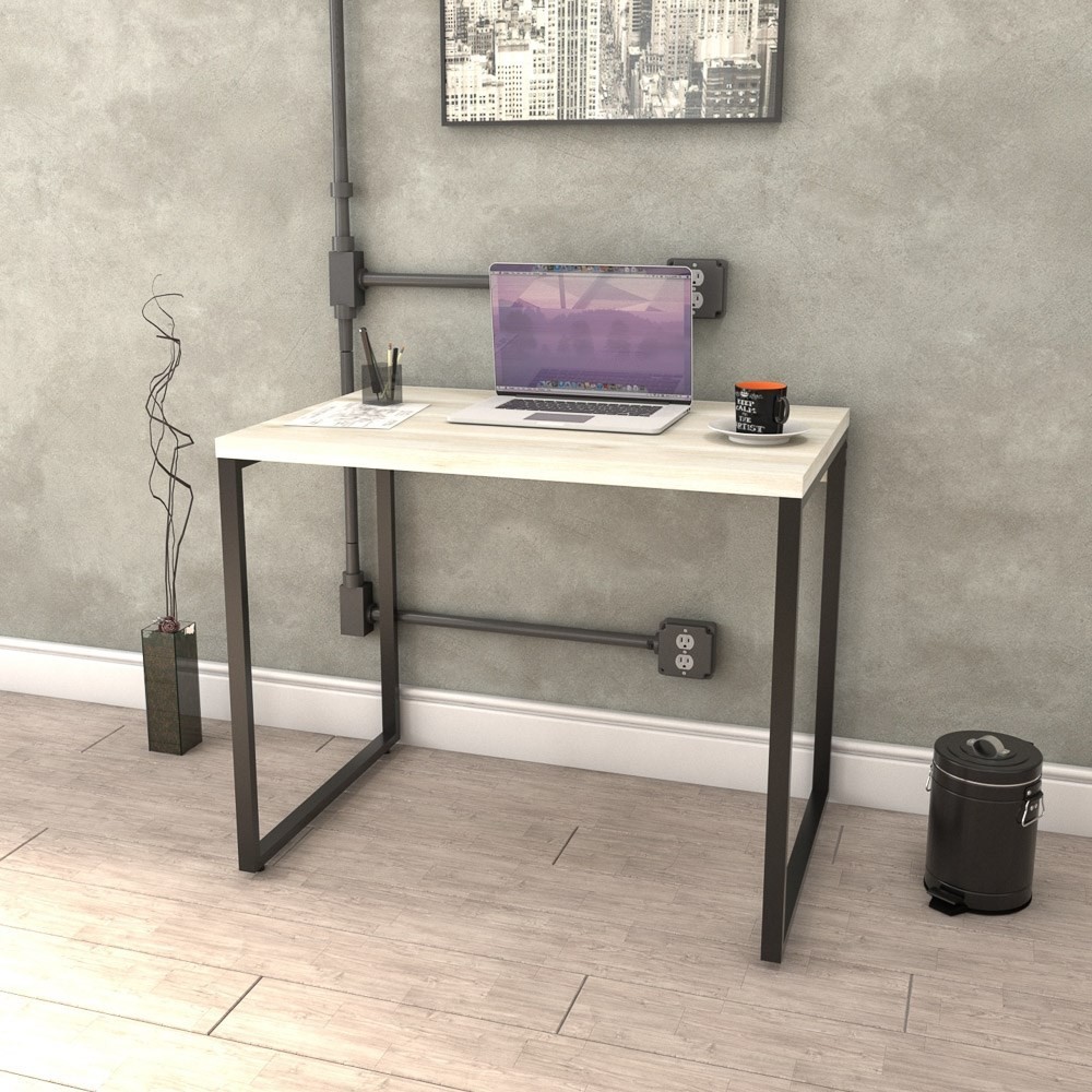 Kit 2 Mesas de Escritório Office 90cm Estilo Industrial Prisma C08 Snow - Mpozenato