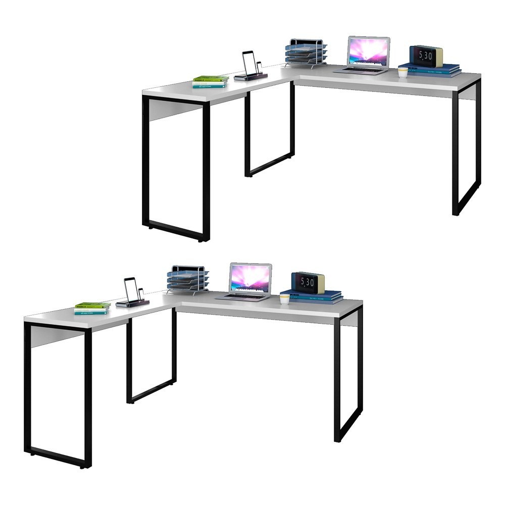 Kit 2 Mesas de Escritório em L 150x150 Studio Industrial M18 Branco - Mpozenato