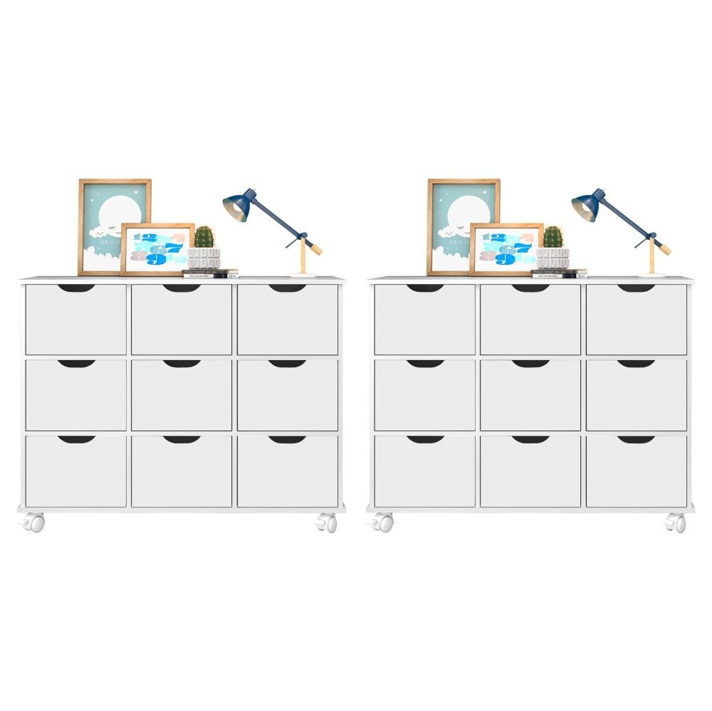 Kit 2 Nichos Organizadores 9 Gavetas com Rodízios Toys Q01 Branco - Mpozenato