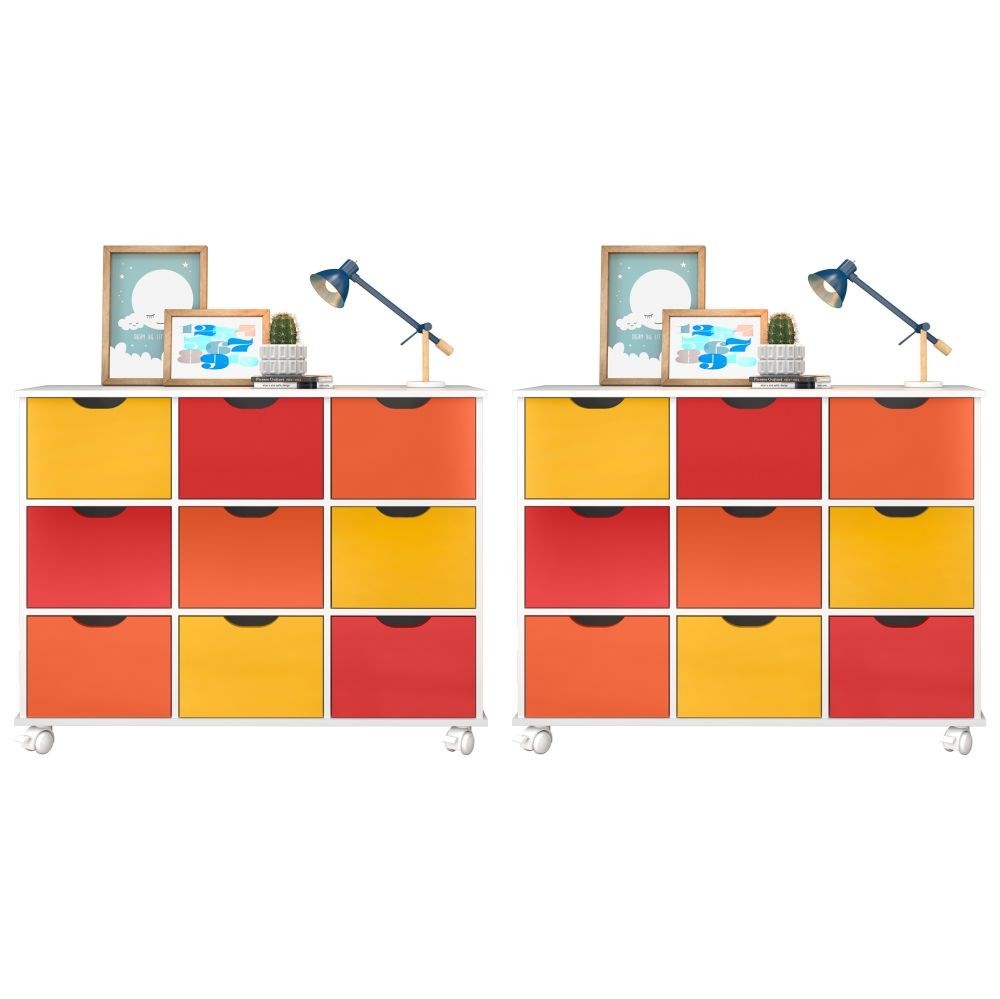 Kit 2 Nichos Organizadores 9 Gavetas com Rodízios Toys Q01 Branco/Colorido - Mpozenato