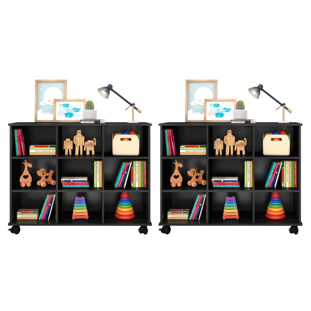 Kit 2 Nichos Organizadores Multifuncionais com Rodízios Toys Q01 Preto - Mpozenato