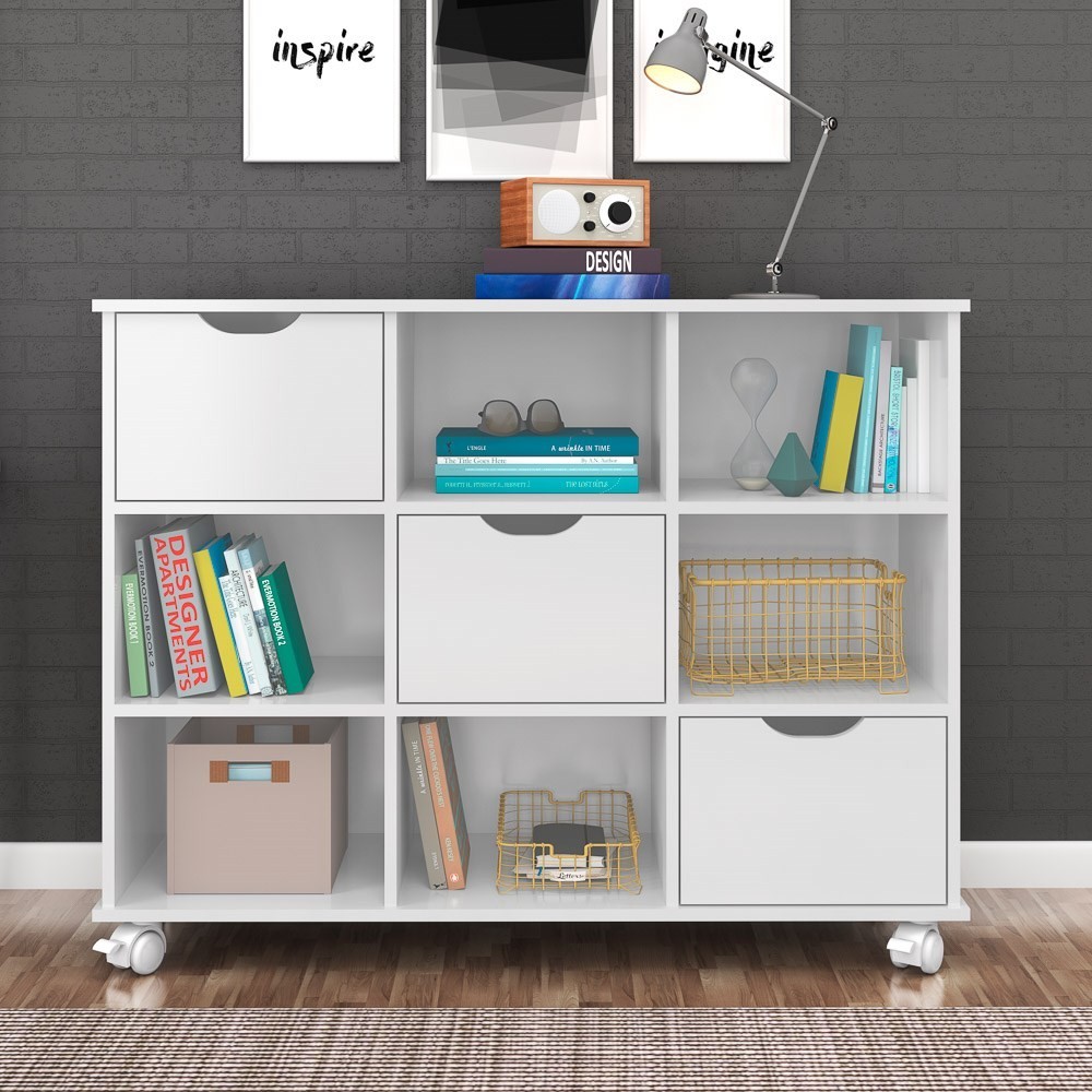 Kit 2 Nichos Organizadores com Rodízios Toys Q01 3 Gavetas Branco - Mpozenato