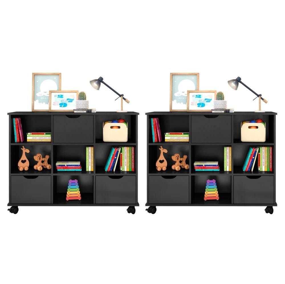 Kit 2 Nichos Organizadores com Rodízios Toys Q01 3 Gavetas Preto - Mpozenato