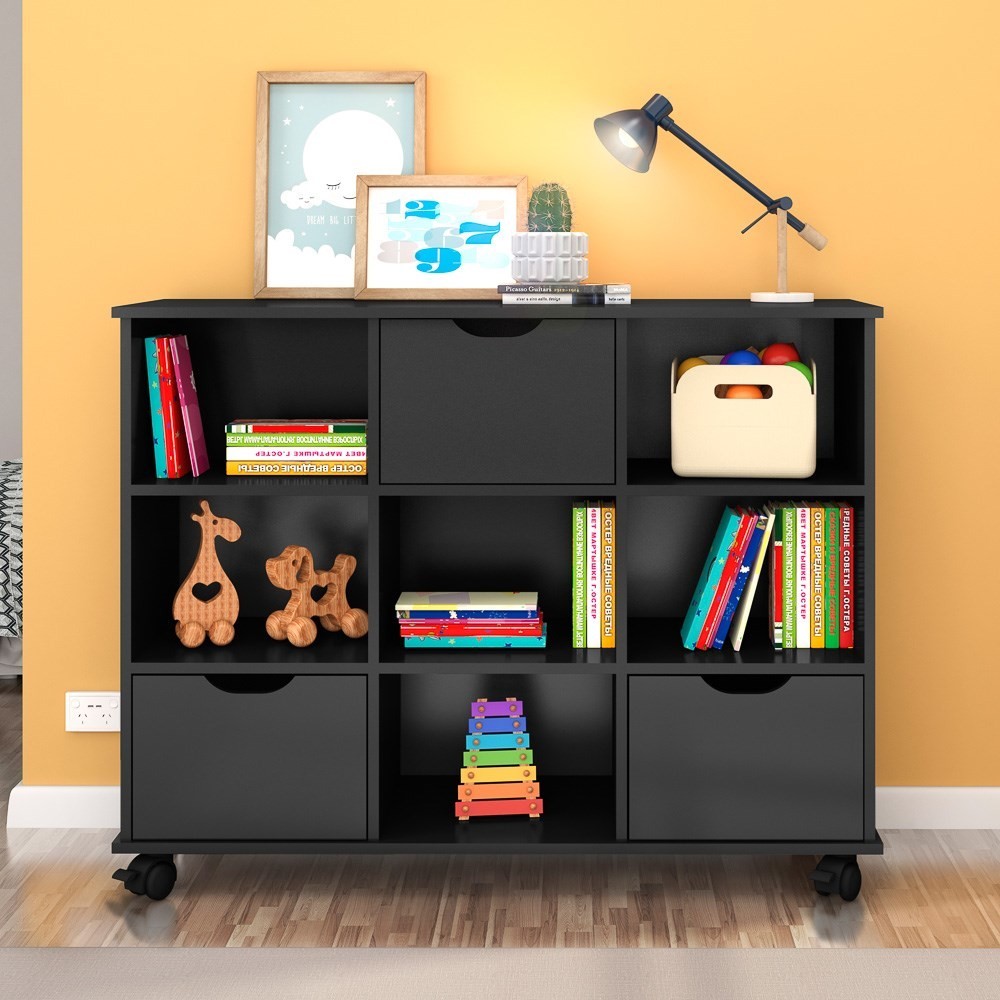 Kit 2 Nichos Organizadores com Rodízios Toys Q01 3 Gavetas Preto - Mpozenato