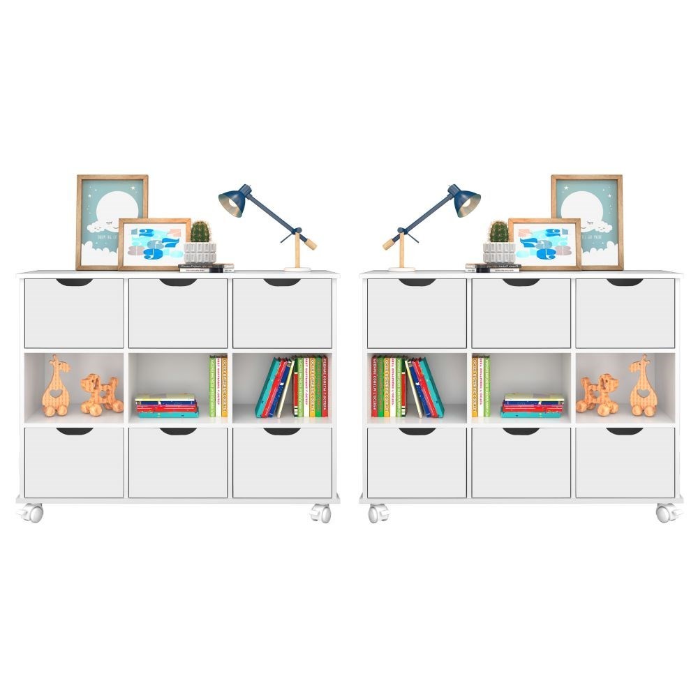 Kit 2 Nichos Organizadores com Rodízios Toys Q01 6 Gavetas Branco - Mpozenato