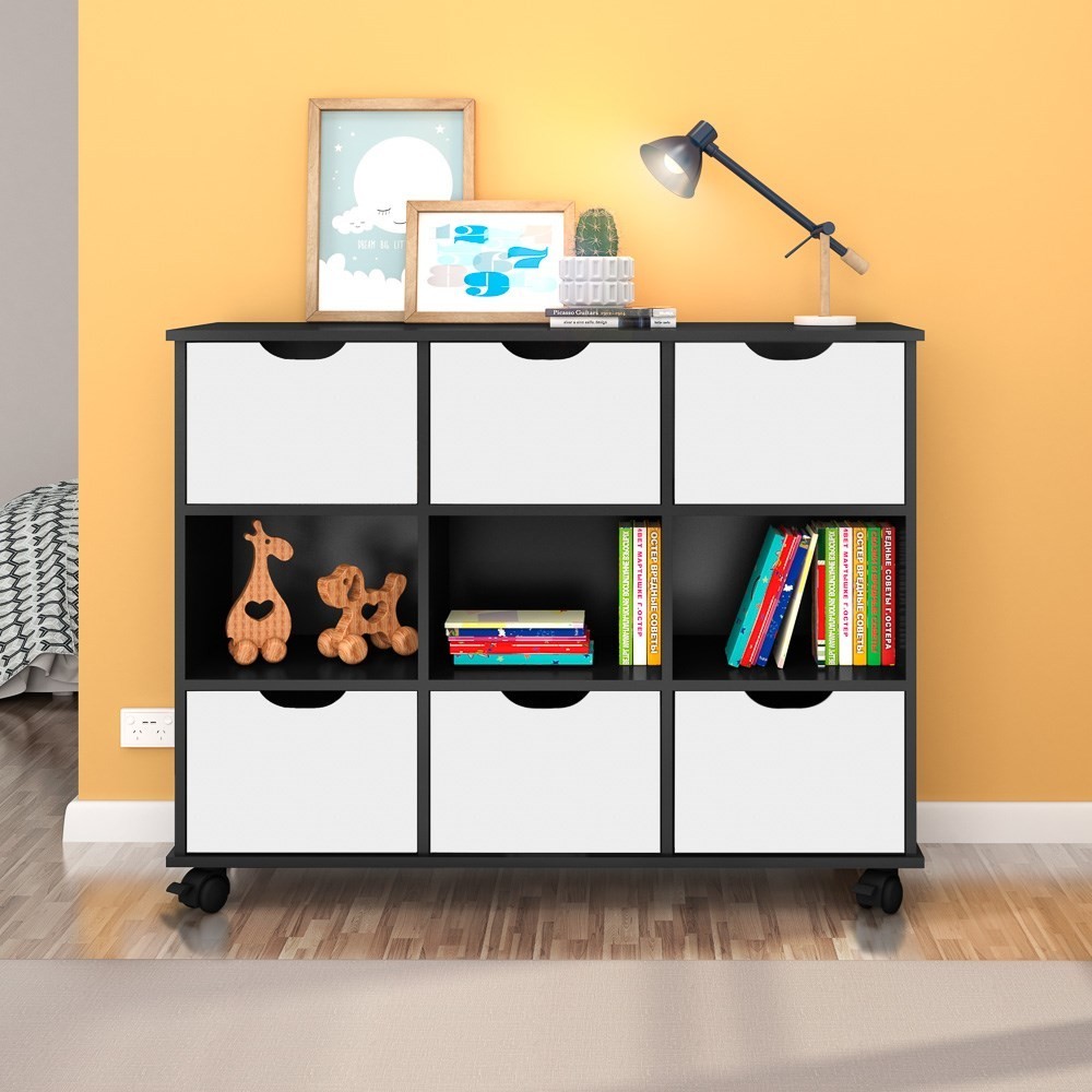 Kit 2 Nichos Organizadores com Rodízios Toys Q01 6 Gavetas Preto/Branco - Mpozenato