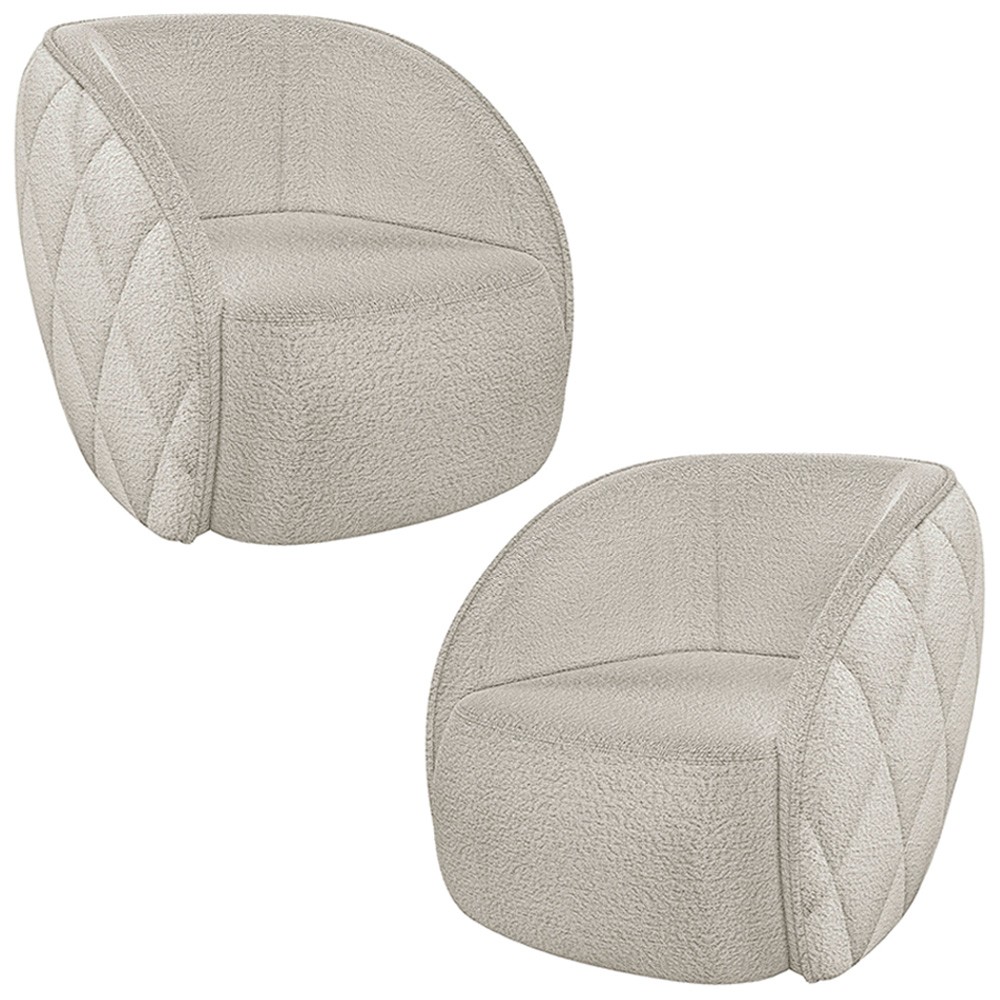 Kit 2 Poltronas Decorativa para Sala 90cm Tressê Zion M22 Bouclê Branco - Mpozenato