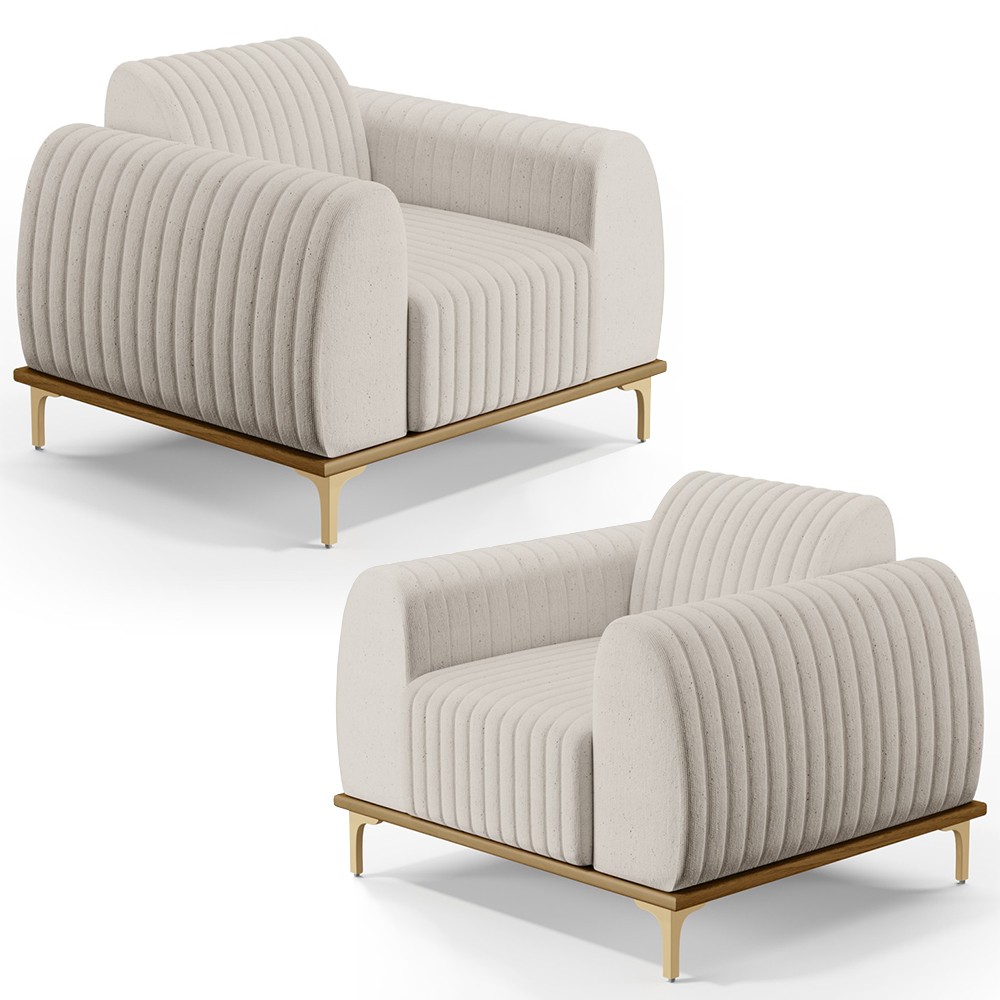 Kit 2 Poltronas Decorativas Base Gold Molino D06 Linho C-367 Cru - Mpozenato