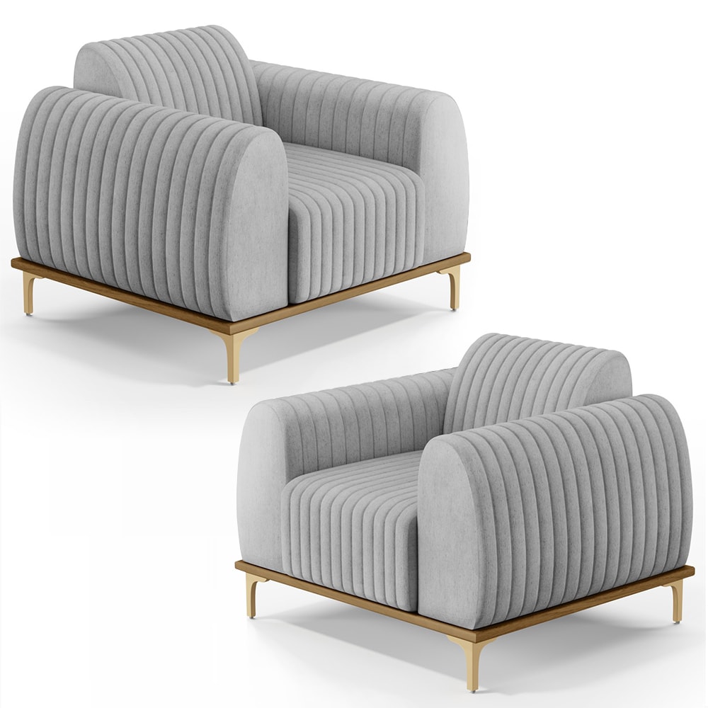 Kit 2 Poltronas Decorativas Base Gold Molino D06 Linho D-315 Cinza  - Mpozenato