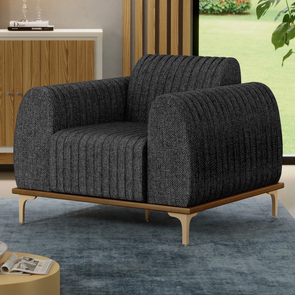 Kit 2 Poltronas Decorativas Base Gold Molino D06 Linho D-465 Chumbo  - Mpozenato