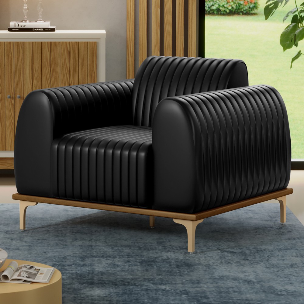 Kit 2 Poltronas Decorativas Base Gold Molino D06 PU B-159 Preto - Mpozenato