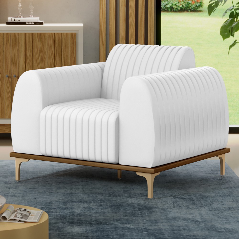 Kit 2 Poltronas Decorativas Base Gold Molino D06 PU C-12 Branco - Mpozenato